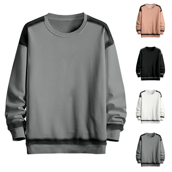 Round Neck Sweatshirts for Men Dark Gray Pullover Casual Long Sleeve Plus Size 2XL Up to 65% off!