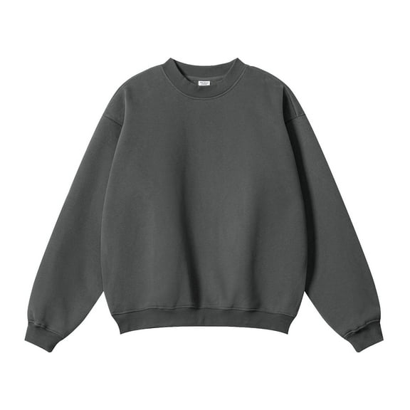 Round Neck Sweatshirts for Men Dark Gray Pullover Long Sleeved Solid Color Loose Plus Size L Up to 65% off!