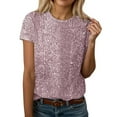 thumbnail image 1 of Round Neck T Shirt with Shiny Sequin Short Sleeves for Casual and Party Wear Spring to Autumn, 1 of 4