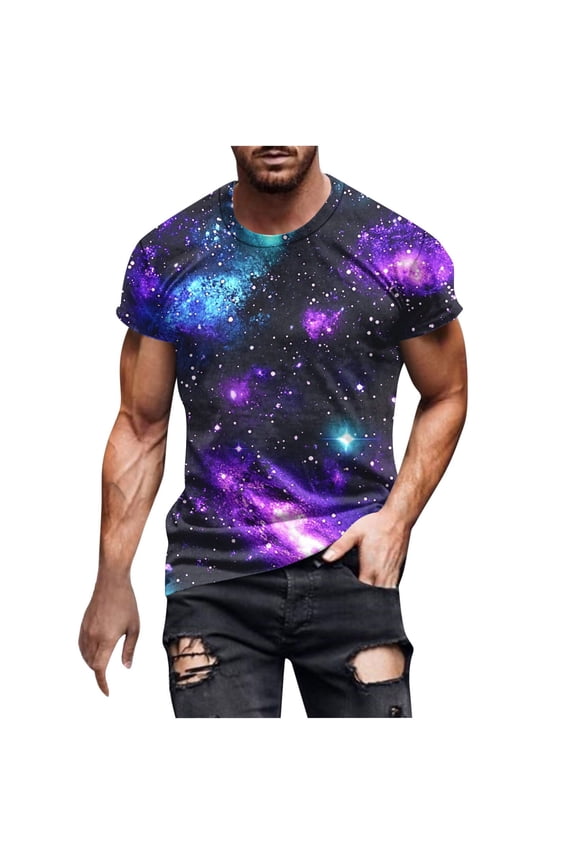 Round Neck T Shirts for Men Starry Sky Print Tops Summer Fashion Tshirts 2025 Tops for Men