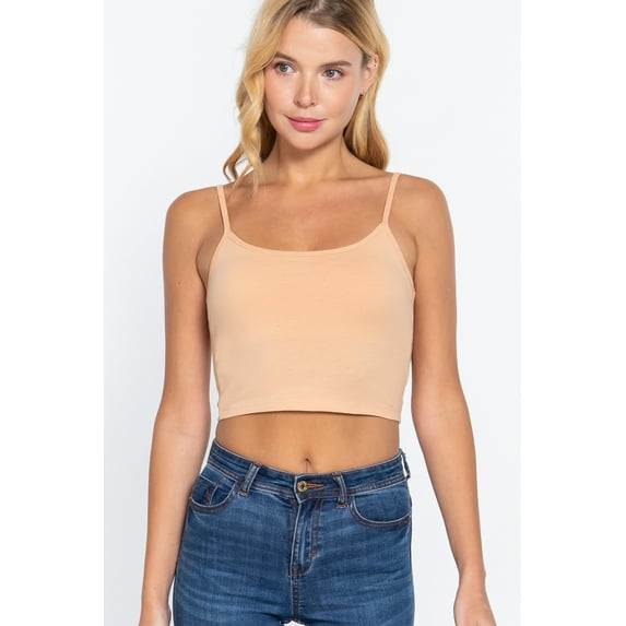 Round Neck W/removable Bra Cup Cotton Spandex Bra Top Golden Peach' M