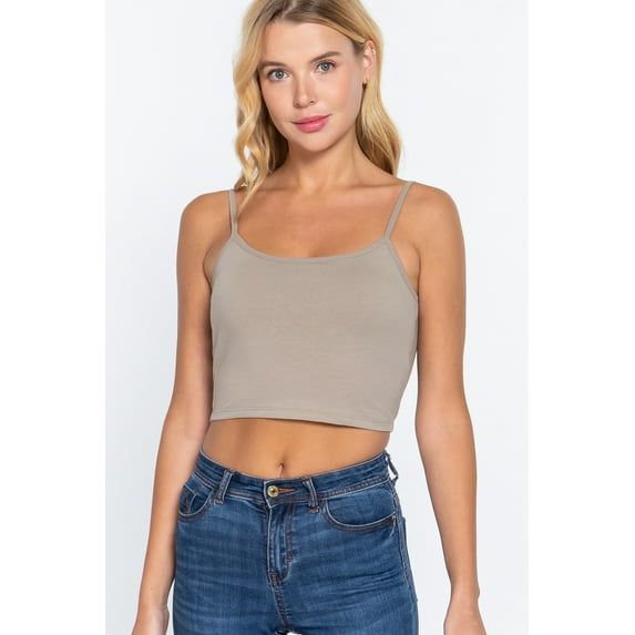 Round Neck W/removable Bra Cup Cotton Spandex Bra Top Oyster Green' L
