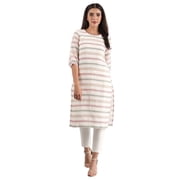 Round Neck Yarn-dyed Kurta - White-Medium