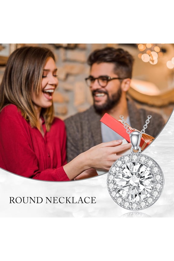 Round Necklace for Women S925 Sterling Silver Hypoallergenic Cubic Zirconia Pendant Necklace Birthday Gifts Anniversary Mother's Day for Women