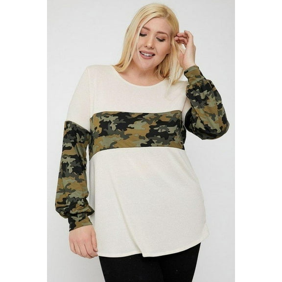 Round Neckline Contrast Print Top