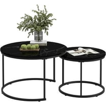 Round Nesting Coffee Table Set of 2, 27.6-inch Round Coffee Side Table, Faux Marble Wooden Table Accent Large Coffee Table with Sturdy Metal Frame, End Tables for Living Room Bedroom Balcony