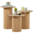 thumbnail image 1 of Round Nesting Coffee Table Set of 3,Mid Century Modern Fluted Coffee and End Table Set,Small Circle Wooden Side Table Drink Table for Living Room (Natural), 1 of 9