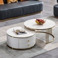 thumbnail image 1 of Round Nesting Coffee Table Set of 2, 31.5" Faux Marble Tea Table with 2 Drawers for Living Room, Office, 1 of 7