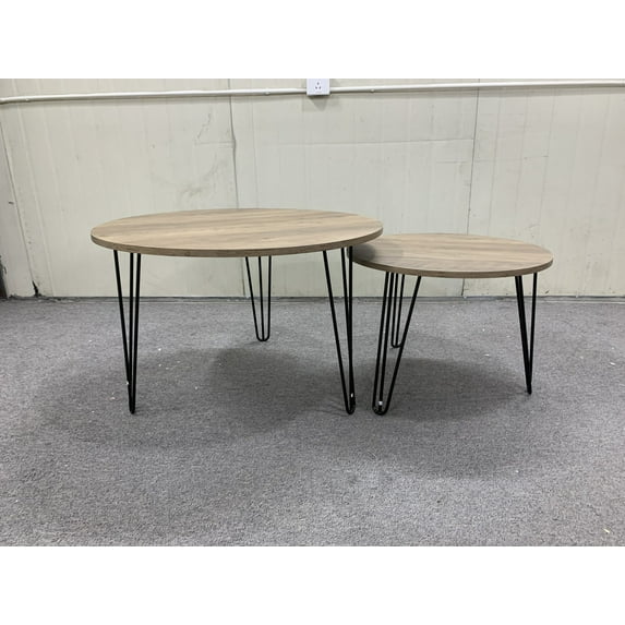 Round Nesting Coffee Table Set of 2, Circular Nesting End Table Set with Round Wooden Tabletop and Sturdy Metal Base for Living Room, bedroom, Brown