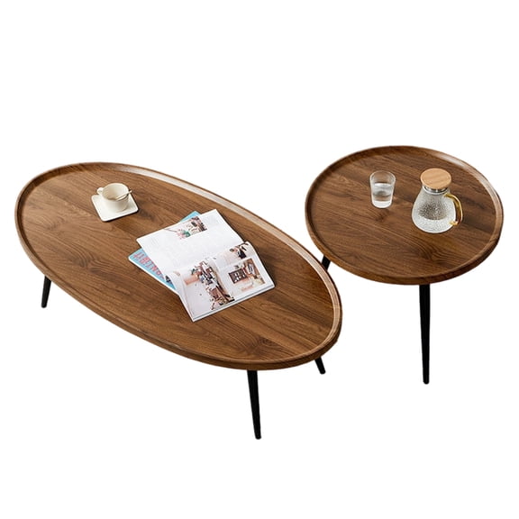 Round Nesting Coffee Table Set of 2 – Wooden Top & Steel Legs, Modern End Side Tables for Living Room, Bedroom, Balcony, Small Space, Office