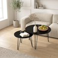 thumbnail image 1 of Round Nesting Coffee Table Set of 2 with Marble Look Top - Black, 1 of 10