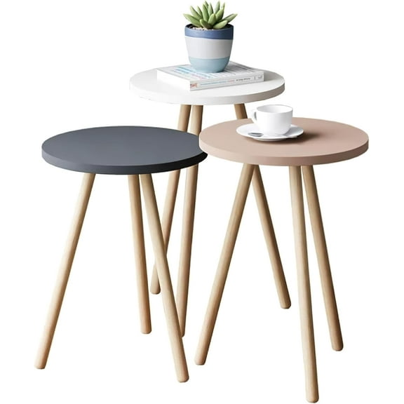 Round Nesting Coffee Table Set of 3: Space Saver, Stackable Mid Century Modern Side End Tables, Ideal for Compact Living Rooms with Pastel Decor