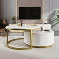 thumbnail image 1 of Round Nesting Coffee Table With Top And Drawer In White & Gold Modern Fluted Detail, 1 of 6