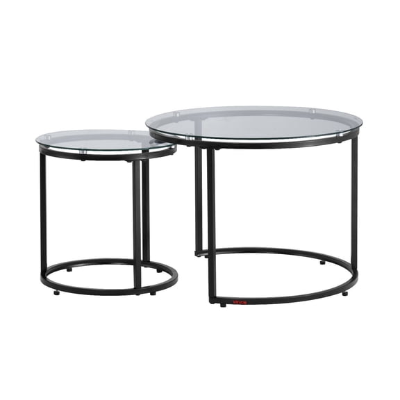 Round Nesting Coffee Tables, 23.6 Inch Glass Top & Metal Frame - Space-Saving Side Tables for Small Spaces, Office