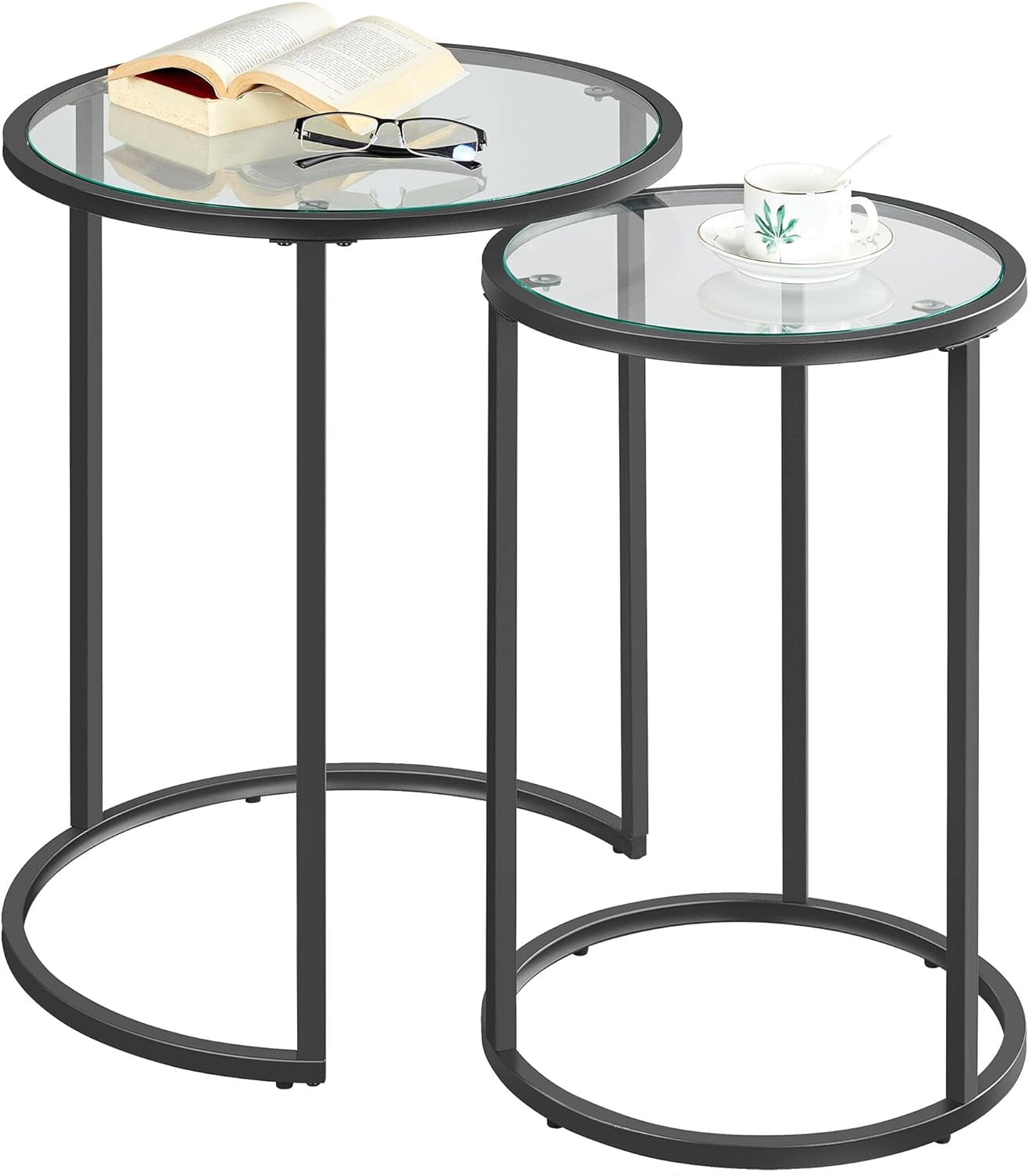 Round Nesting End Table Set Of 2,Stacking Side Tables,Coffee Tables Set