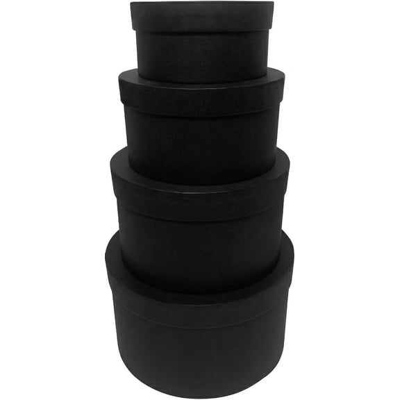 Round Nesting Gift Boxes Set of 4, Matte Black Cylinder Hat Boxes, Coated Cardboard Flower Boxes for GiftGiving, Floral Display and Keepsake Storage