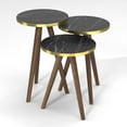 thumbnail image 1 of Round Nesting Set of 3, Modern Woodgrain Look with Black Base for Living Room Coffee Tables or Nightstands - Side End Table (Black Marble Design - Gold Side, Round-Wood Leg), 1 of 16