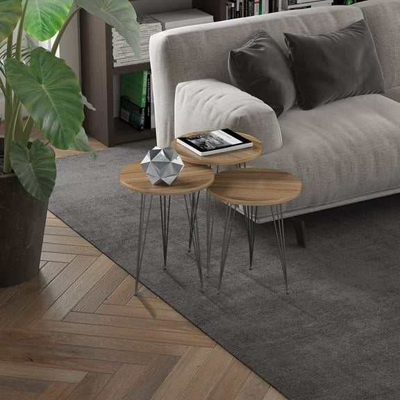 Round Nesting Set of 3, Modern Woodgrain Look Base for Living Room Coffee Tables or Nightstands - Coffee Table - Side End Table - Small Side Table