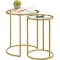 thumbnail image 1 of Round Nesting Side Table Stacking Coffee Table, Set of 2 Circular End Tables w/Metal Frame & Tempered Glass Top & Protective Foot Pads for Small Space Living Room Office, Mustard Gold, 1 of 12