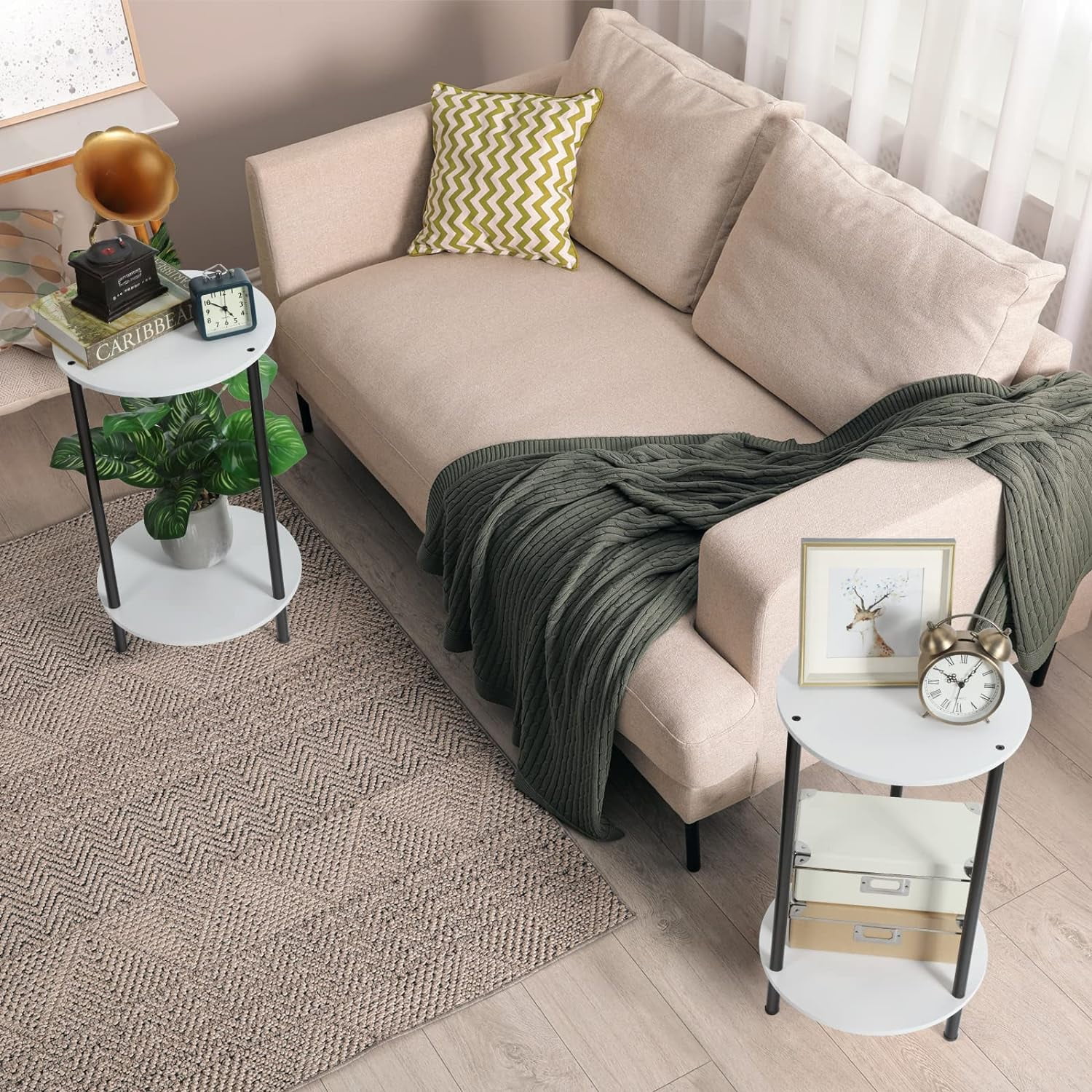 Round Nightstand Coffee Table White Office Bedroom Set of 2