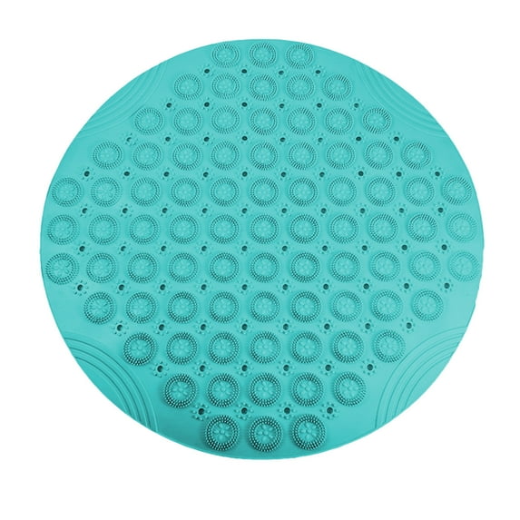 Round Non-Slip Bathroom Shower Mat - 21.65in Massage Floor Mat with Drainage Holes, TPR Rubber Waterproof Bathtub Mat for Yoga/Entryway (Green)