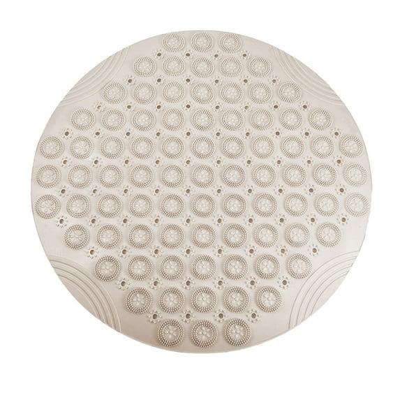 Round Non-Slip Bathroom Shower Mat - 21.65in Massage Floor Mat with Drainage Holes, TPR Rubber Waterproof Bathtub Mat for Yoga/Entryway (Khaki)