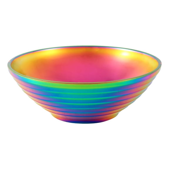 Round Noodle Food Bowl Double Layer Anti-Scalding Tableware for Hot Pot Sauce Soup Rice Big Ramen Stainless Steel Rainbow No.0