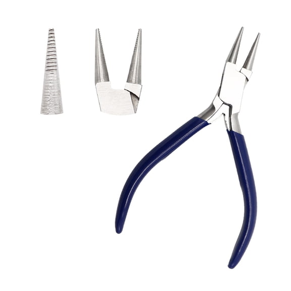 Round Nose Serrated Jewelry Making Pliers Wire Wrapping Beading Craft Tool Blue Handle 12 cm
