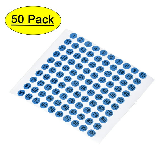 Round Number Stickers 10mm Dia Number 1-100 Coated Paper Label 50 Sheets, Black Word/Blue Background