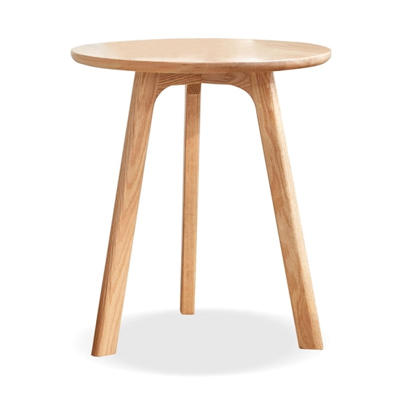 Round Oak End Table with Three Legs / Versatile Desk Use / Stable Load-bearing