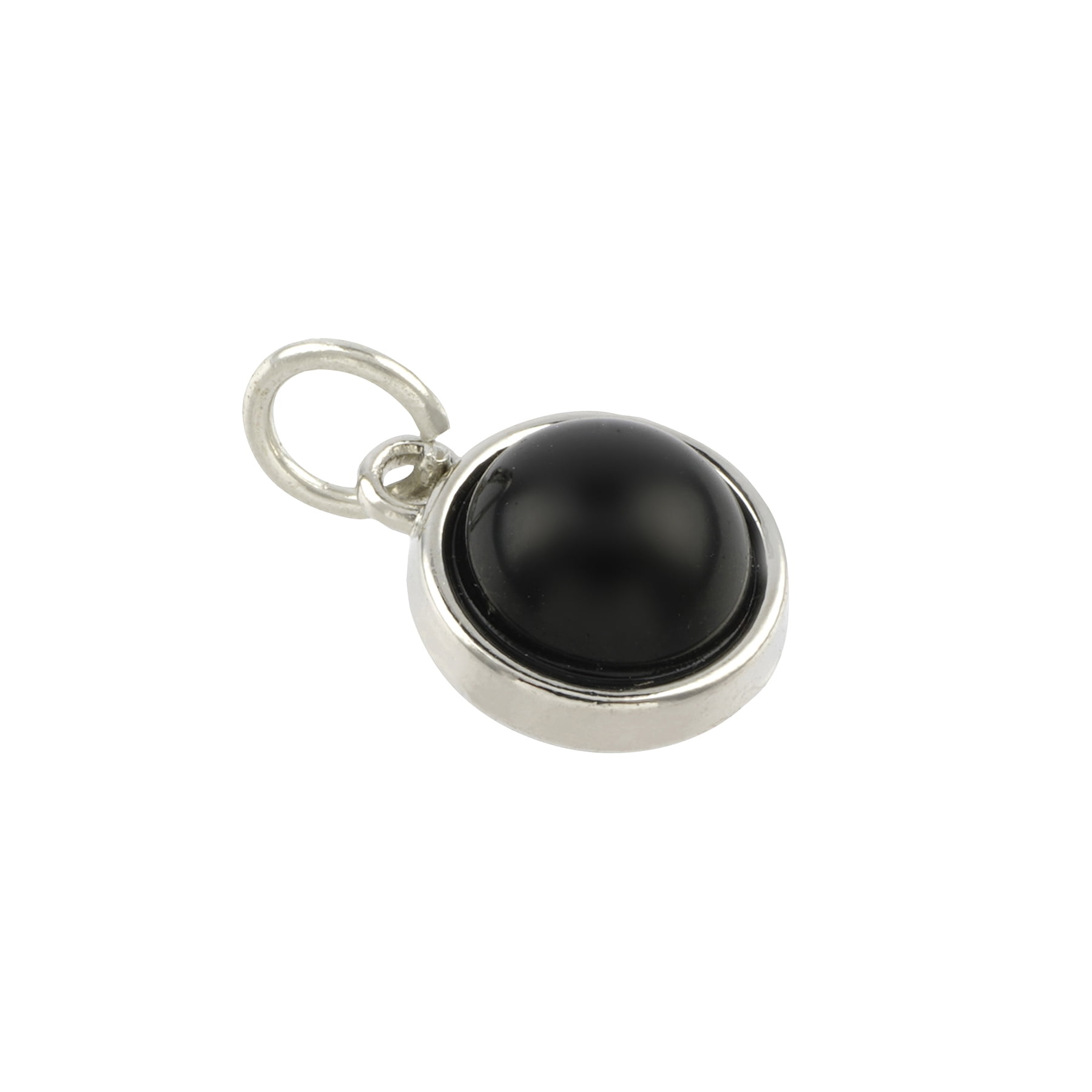Round Black Obsidian Charm with Silver Accent