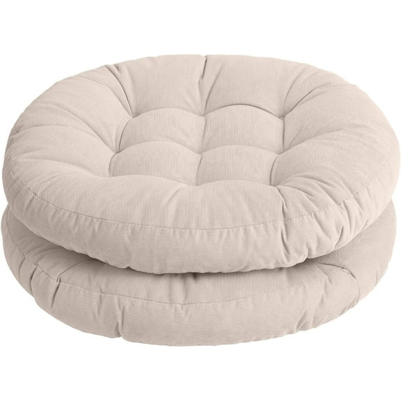 Round Office Chair Cushions 22x22 Inch Outdoor Seat Pads Set of 2 Throw Floor Pillows for Adults Sitting Patio Garden, Beige