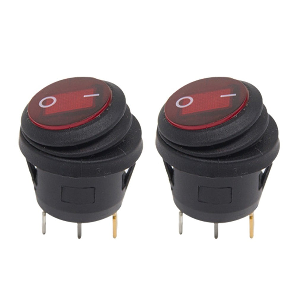 Round On-Off Rocker Auto Switch 12V/24V 20A Black + Red Plastic + Metal ...