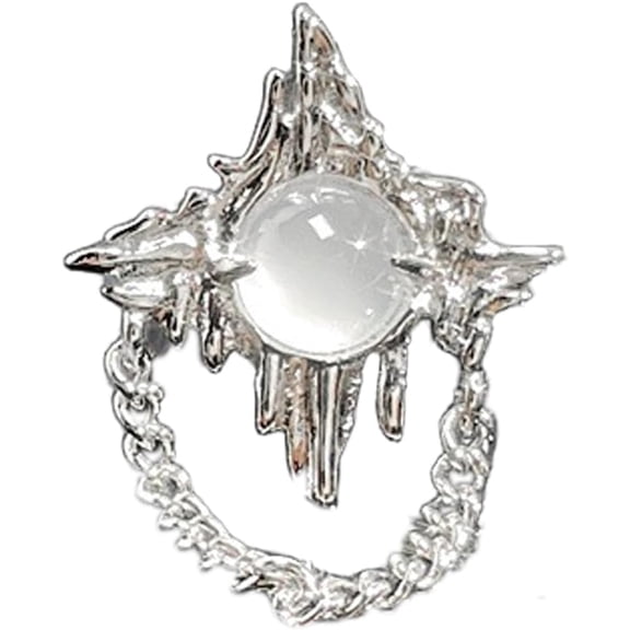 Round Opal Tassel Promise Rings for Women Silver Plated Creative Moon Stone Irregular Mountain Link Chain Dangle Open Band Finger Ring Adjustable Comfort Fit Retro Gothic Jewelry