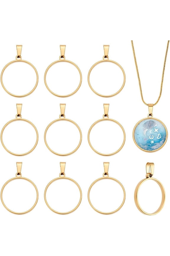 Round Open Back Bezel Pendants Stainless Steel Ring Frame Pendants Geometric Blanks Charms Hollow Frame Pendant Cabochon Settings for Earrings Necklace Bracelet Jewelry Making DIY