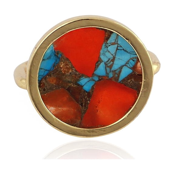 Round Orange, Turquoise Rings, 18K Gold Plated Brass