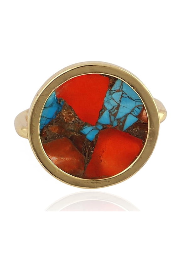 Round Orange, Turquoise Rings, 18K Gold Plated Brass