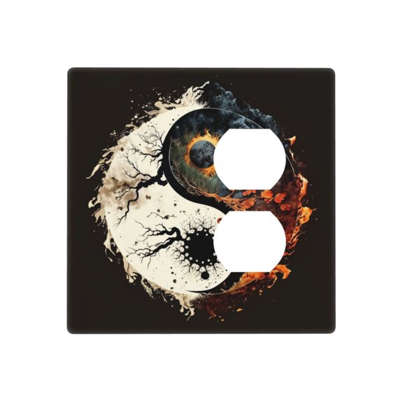 Round Oriental Symbol Burning Duplex Blank Wall Plate Decorative Electrical Outlet Light Switch Cover Switchplate