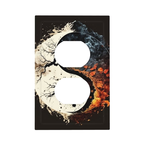 Round Oriental Symbol Burning Duplex Wall Plate 1 Gang Decorative Electrical Outlet Light Switch Cover Switchplate