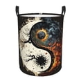 thumbnail image 1 of Round Oriental Symbol Burning Foldable Laundry Hamper with Handle Storage Basket for Clothes Toys & Organizing, 1 of 6