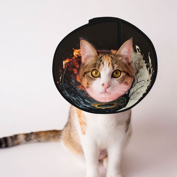 Round Oriental Symbol Burning Soft Pet Recovery Collar for Cats Small Dogs, Protective Elizabeth Collar for Post-Surgery, Anti-Lick & Anti-Scratch