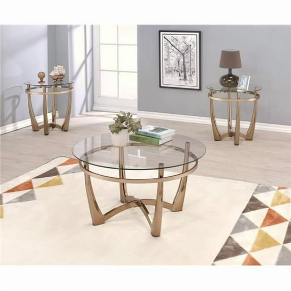Round Orlando II Coffee Table - Champagne & Clear Glass