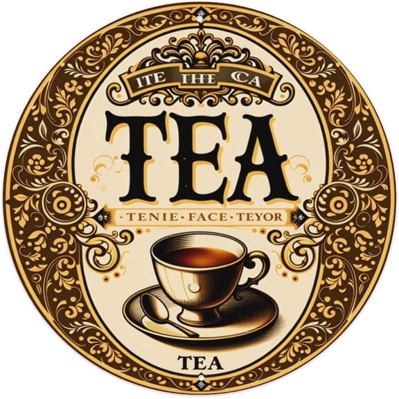Round Ornate Tea Cup Vintage Tin Metal Sign, Retro Circular Wall Decor for Home Bar Cafe, 8 x 8 Inch