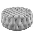 thumbnail image 1 of Round Ottoman Accent Tufted Chair , Grey Gray, Velvet, Modern Contemporary, Living Lounge Cafe Room Hotel Lobby Hospitality, 1 of 6