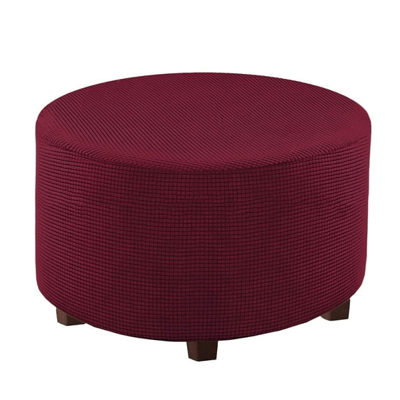Round Ottoman Cover, Footstool Protector Covers Stretch Ottoman Slipcovers Plaid Storage Ottoman Slipcover Removable Washable for Dogs -Teal-Medium