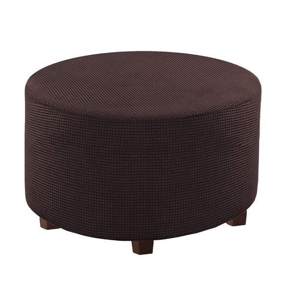 Round Ottoman Cover, Footstool Protector Covers Stretch Ottoman Slipcovers Plaid Storage Ottoman Slipcover Removable Washable for Dogs -Teal-Medium