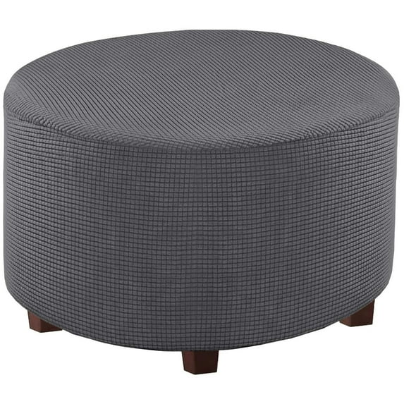 Round Ottoman Cover, Stretch Footstool Protector Covers Storage Stool Ottoman Slipcovers Jacquard Ottoman Cover with Elastic Bottom Washable Furniture Protector-Dark gray-X-Large