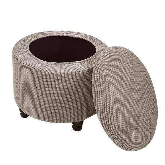 Round Ottoman Cover Stretch Storage Round Ottoman Slipcover Jacquard Folding Storage Round Ottoman Cover Footrest Stool Slipcover Footstool Protector Cover with Elastic Bottom greyish brown