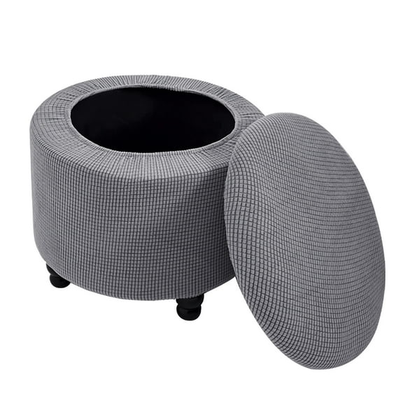 Round Ottoman Cover Stretch Storage Round Ottoman Slipcover Jacquard Folding Storage Round Ottoman Cover Footrest Stool Slipcover Footstool Protector Cover with Elastic Bottom Gray