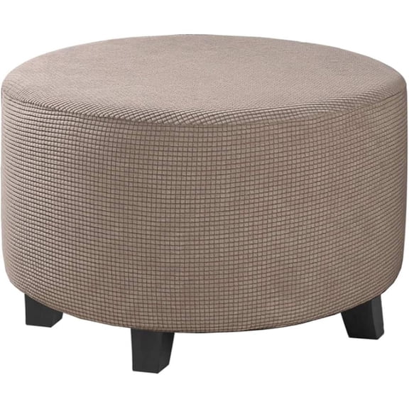 Round Ottoman Covers Slipcover Stretch 24 30 36 28 in - Small/Large/Extra Large Stool Covers Slipcovers Footstool Protector Covers with Elastic Bottom(Brown,23" D x 23" W x 18" H)